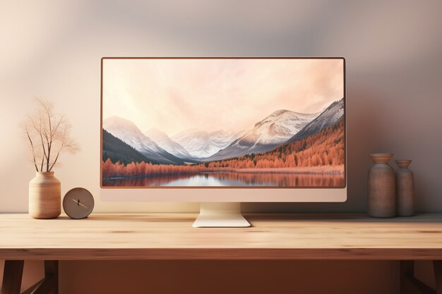 Vista de la pantalla del monitor de la computadora con el escritorio