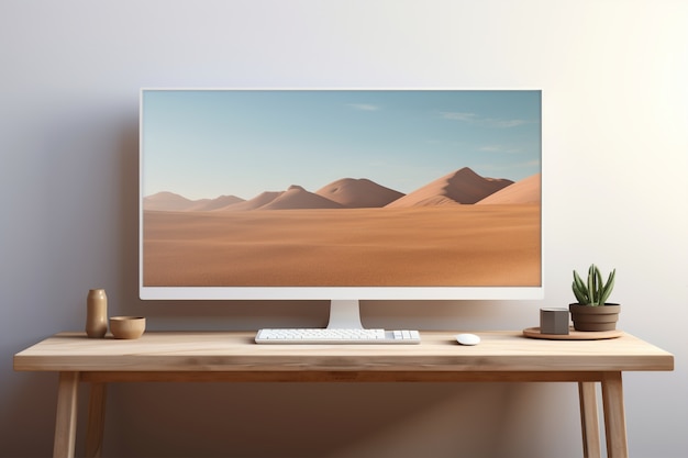 Vista de la pantalla del monitor de la computadora con el escritorio