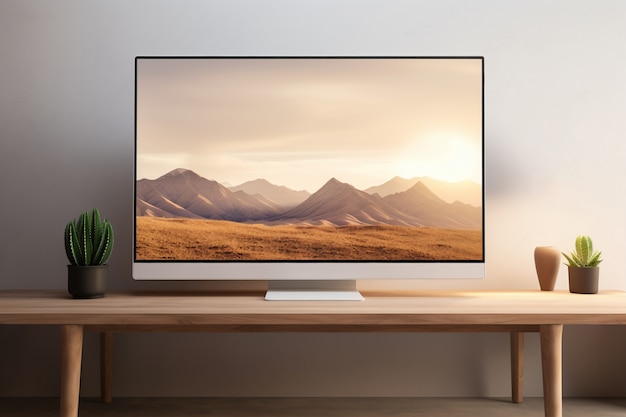 Vista de la pantalla del monitor de la computadora con el escritorio