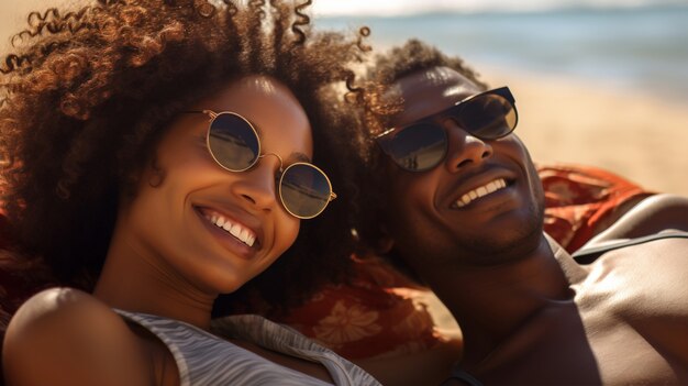 Vista de una pareja tomando una selfie en verano