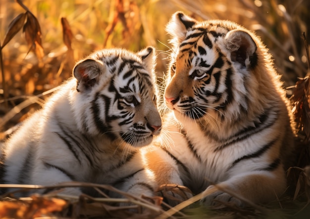 Foto gratuita vista de los pequeños cachorros de tigre salvaje