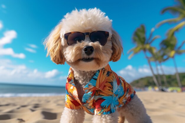 Vista del perro en la playa en verano