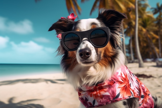 Vista del perro en la playa en verano