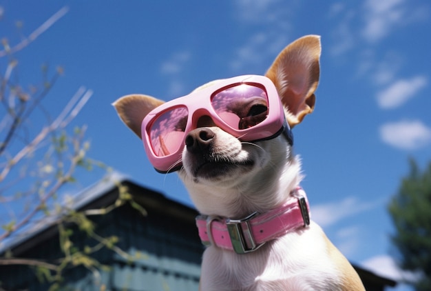 Vista de un perro con un traje gracioso