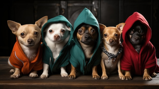 Foto gratuita vista de perros divertidos con sudaderas