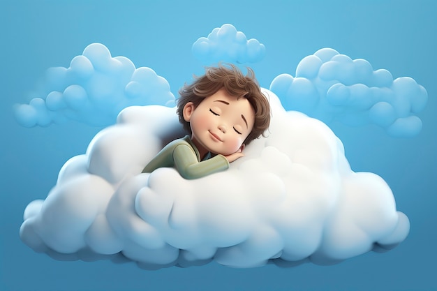 Foto gratuita vista de una persona en 3d durmiendo en las nubes