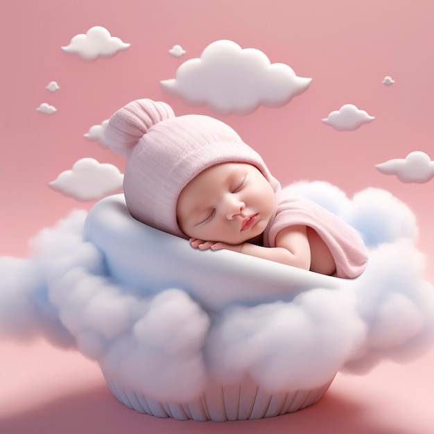 Foto gratuita vista de una persona en 3d durmiendo en las nubes