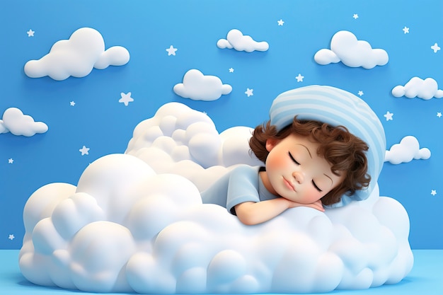 Foto gratuita vista de una persona en 3d durmiendo en las nubes