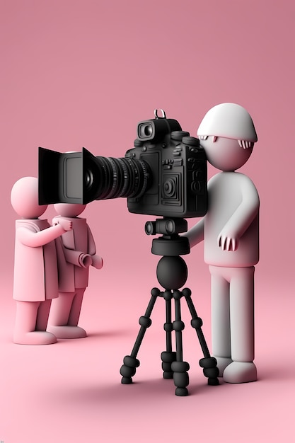 Vista de una persona en 3D grabando una película con una cámara