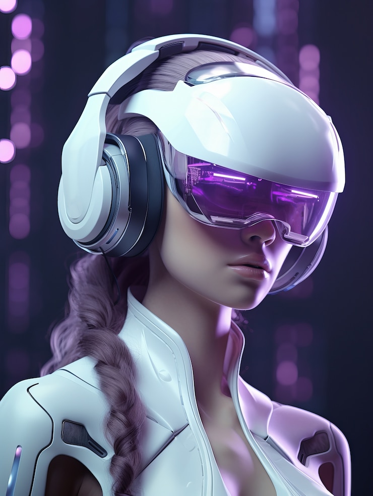 Foto gratuito vista de una persona futurista escuchando música con auriculares