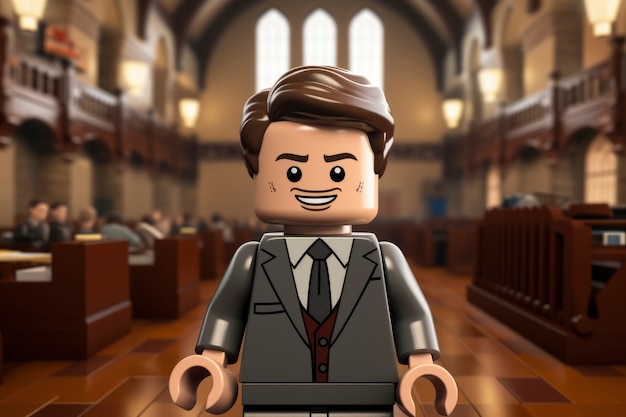 Foto gratuita vista de una persona de juguete 3d para la celebración del día del abogado