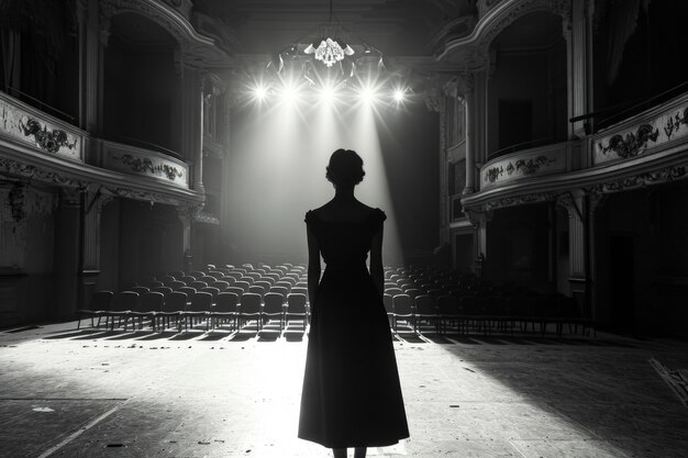 Vista de una persona negra y blanca asistiendo al teatro