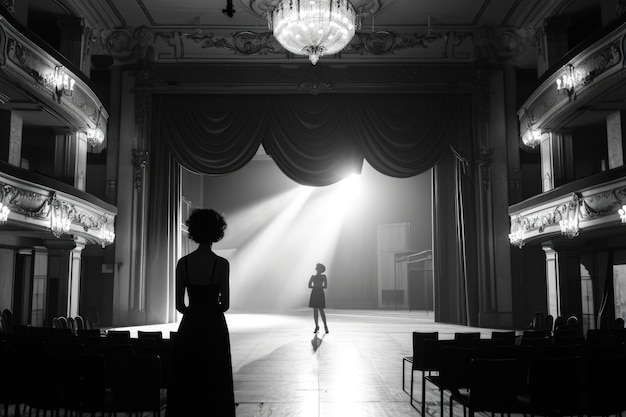 Foto gratuita vista de una persona negra y blanca asistiendo al teatro