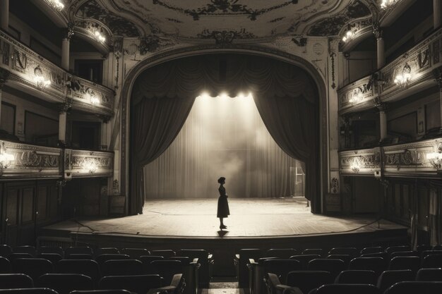 Vista de una persona negra y blanca asistiendo al teatro