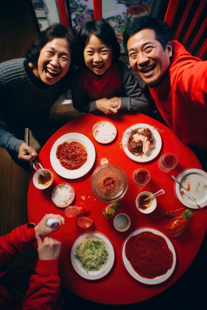 Foto gratuita vista de las personas que asisten a la cena de reunión del año nuevo chino