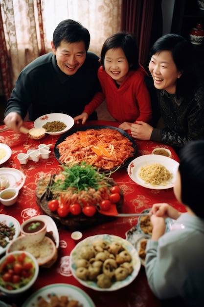 Foto gratuita vista de las personas que asisten a la cena de reunión del año nuevo chino