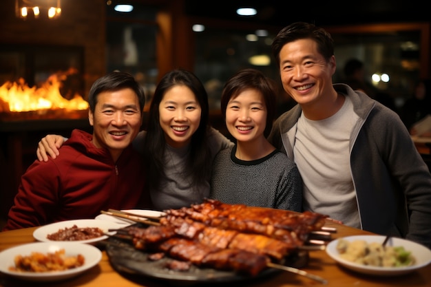 Foto gratuita vista de las personas que asisten a la cena de reunión del año nuevo chino