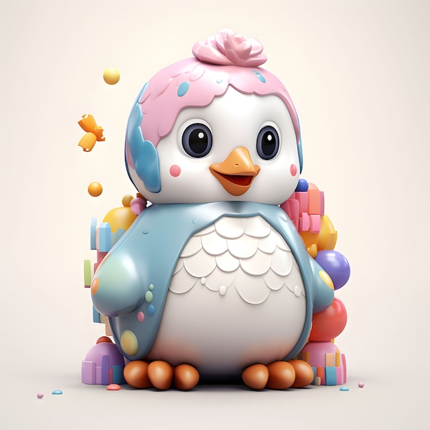 Foto gratuita vista del pingüino animado 3d de dibujos animados