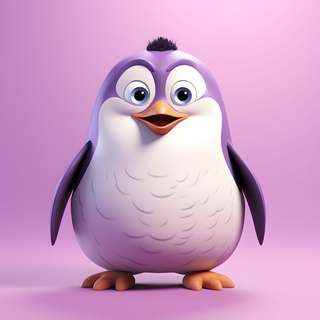 Foto gratuita vista del pingüino animado 3d de dibujos animados