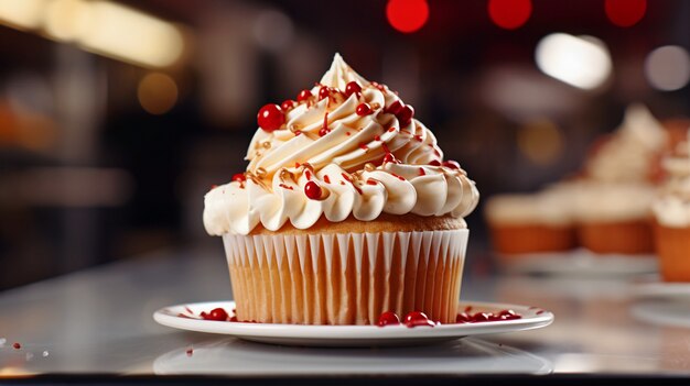 Vista del plato con delicioso y dulce postre de magdalenas