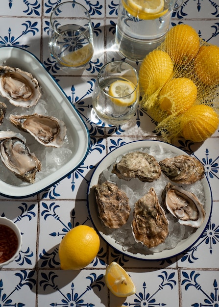 Foto gratuita vista del plato hecho de manjares de ostras