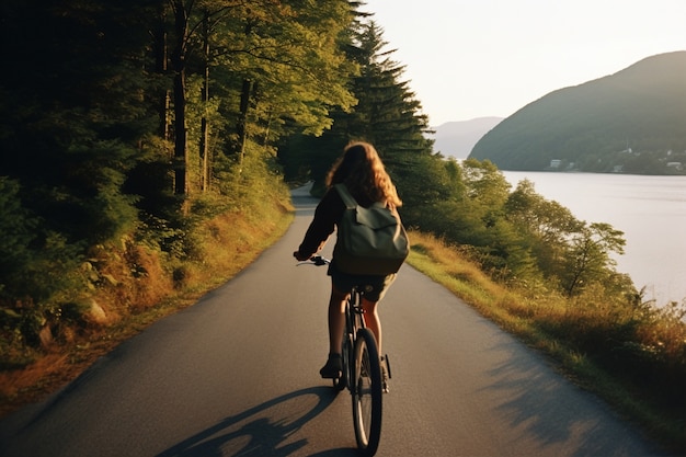 Foto gratuita vista posterior chica en bicicleta al aire libre