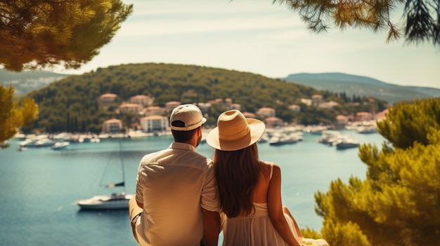 Foto gratuita vista posterior pareja romántica al aire libre