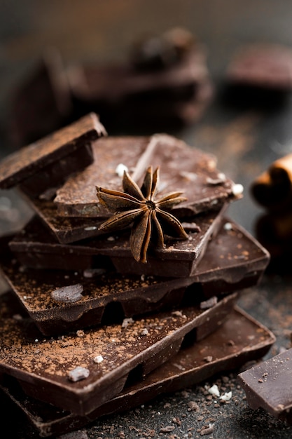 Vista de primer plano del delicioso concepto de chocolate