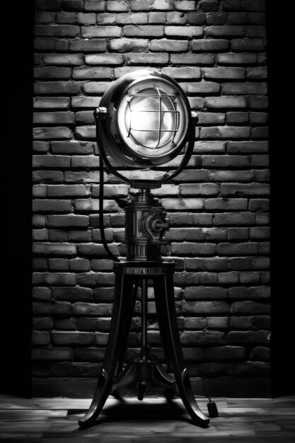 Vista de un proyector de luz en blanco y negro para el teatro