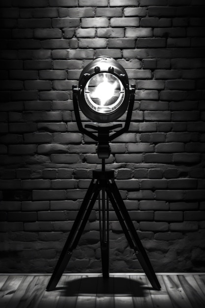 Vista de un proyector de luz en blanco y negro para el teatro