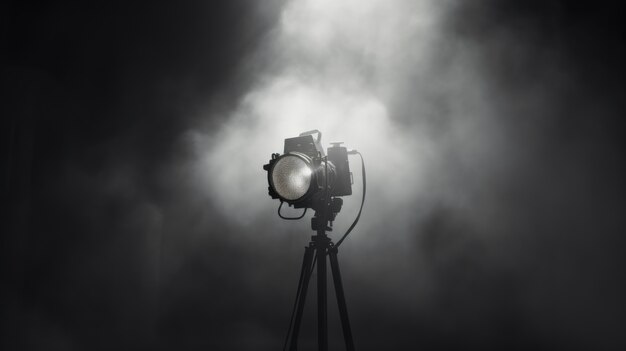 Vista de un proyector de luz en blanco y negro para el teatro