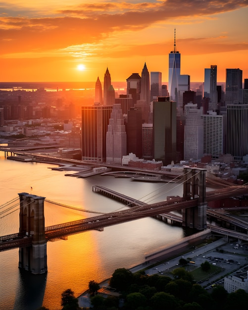 Vista del puente de Brooklyn en la ciudad de Nueva York