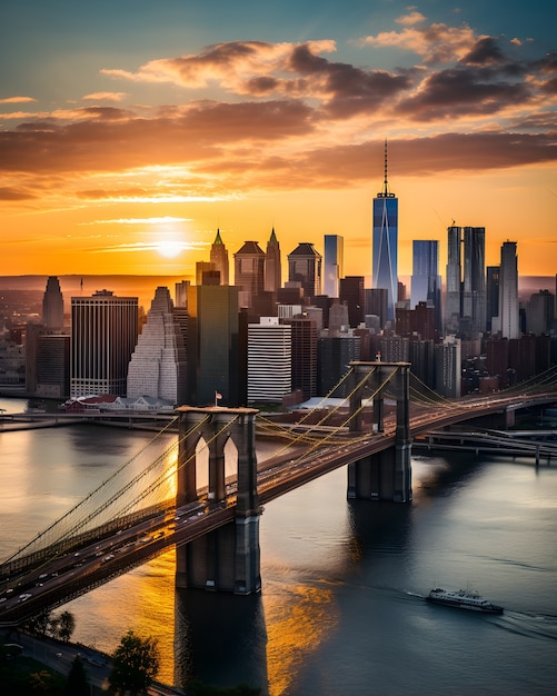 Vista del puente de Brooklyn en la ciudad de Nueva York