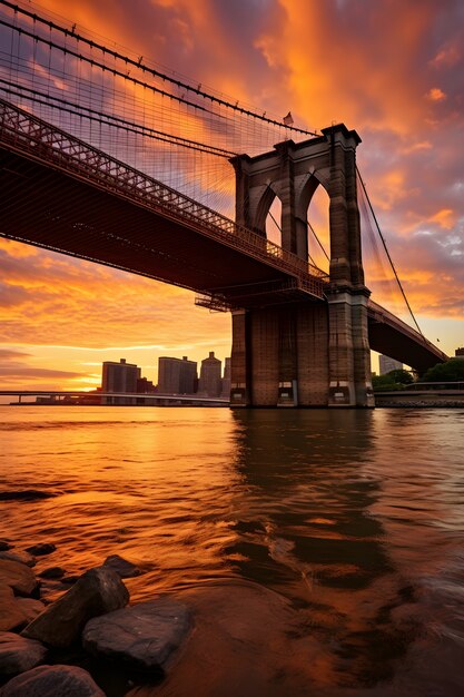 Vista del puente de Brooklyn en la ciudad de Nueva York