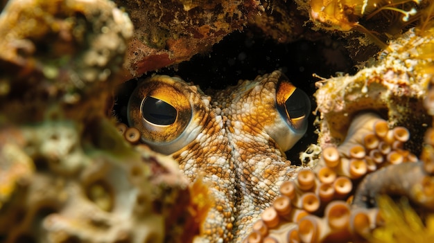 Foto gratuita vista del pulpo en su hábitat natural submarino