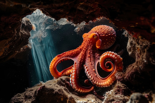 Foto gratuita vista del pulpo en su hábitat natural submarino