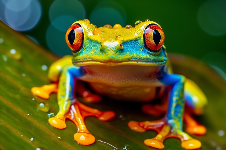 Foto gratuito vista de una rana de colores brillantes en la naturaleza
