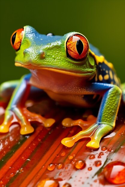 Vista de rana de colores brillantes en la naturaleza