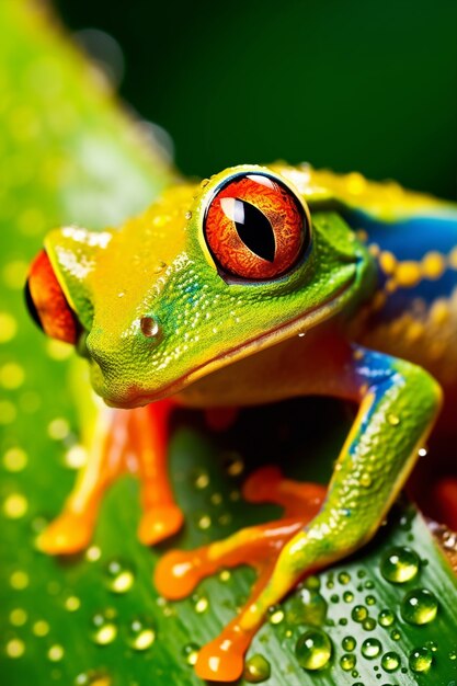 Vista de rana de colores brillantes en la naturaleza