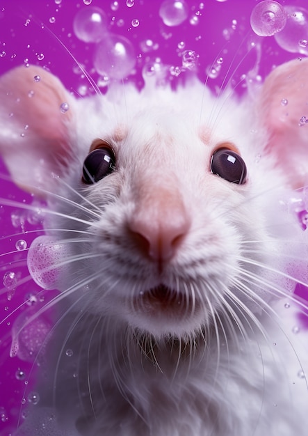 Vista de la rata con burbujas