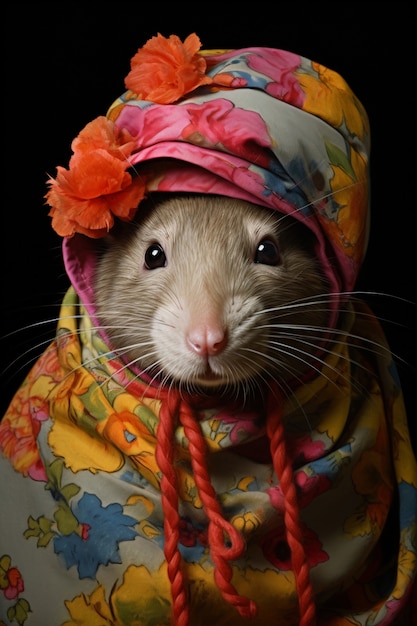 Foto gratuita vista de una rata posando elegantemente para la pintura