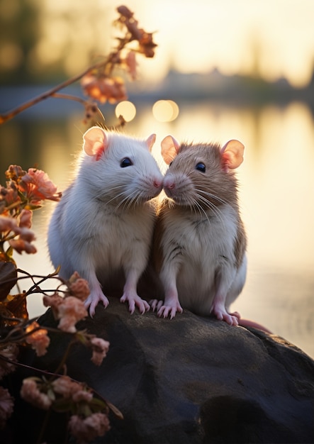 Foto gratuita vista de ratas con flores de cerezo