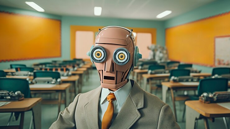 Foto gratuito vista del robot futurista en el entorno escolar