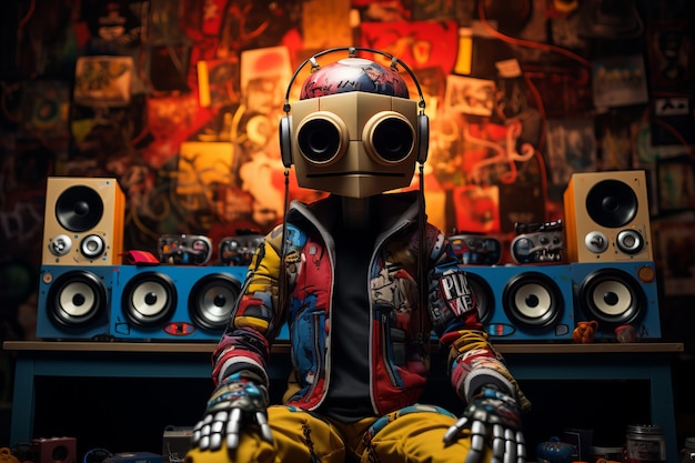 Foto gratuita vista del robot o droide de la música futurista