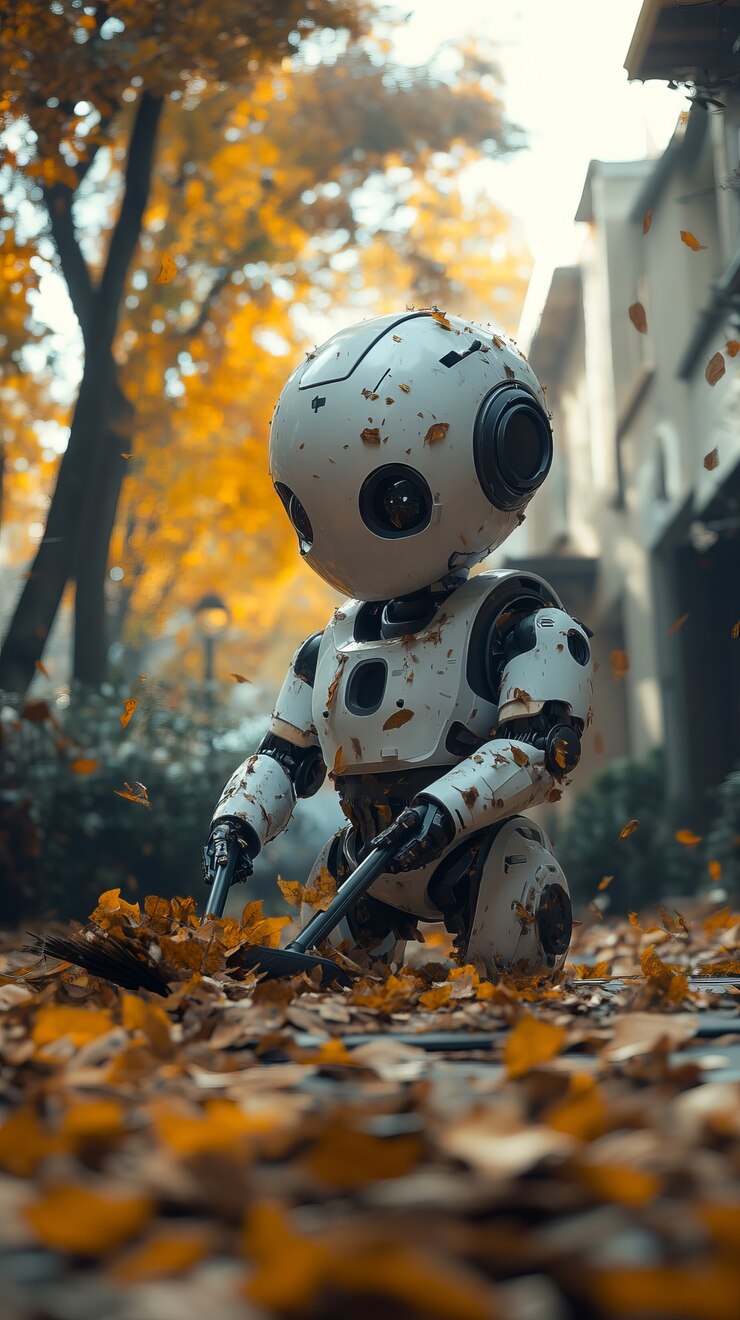 Foto gratuito vista de un robot que se ocupa de un jardín