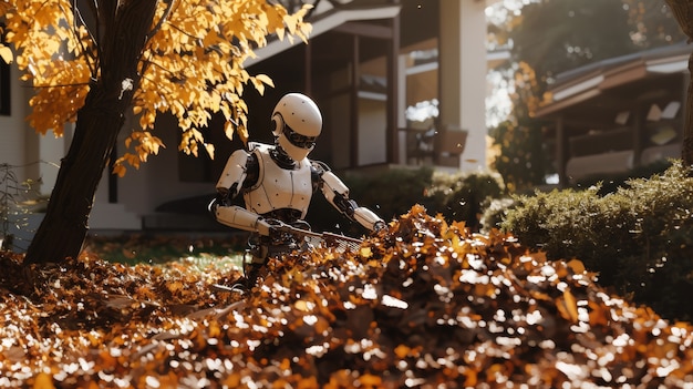 Vista de robots que cuidan y mantienen jardines