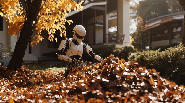 Vista de robots que cuidan y mantienen jardines