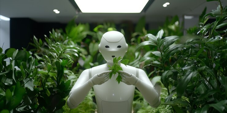 Foto gratuito vista de robots que cuidan y mantienen jardines