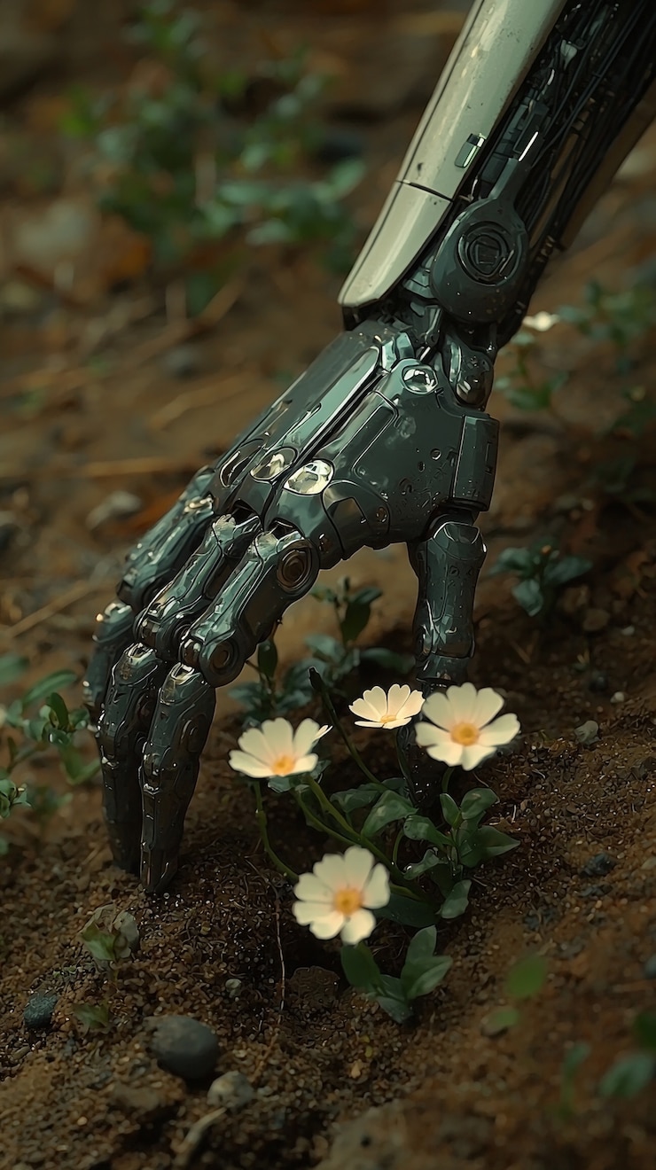 Foto gratuito vista de robots que cuidan y mantienen jardines