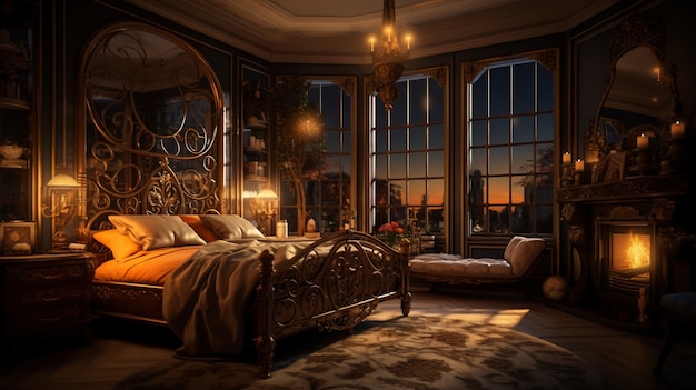 Foto gratuita vista del romántico dormitorio del castillo